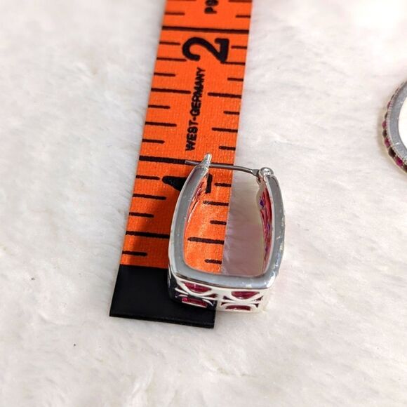 Vintage Silvertone/Pink Acrylic and Pink Rhinestone Pierced Earrings (2) Pair - Picture 13 of 14